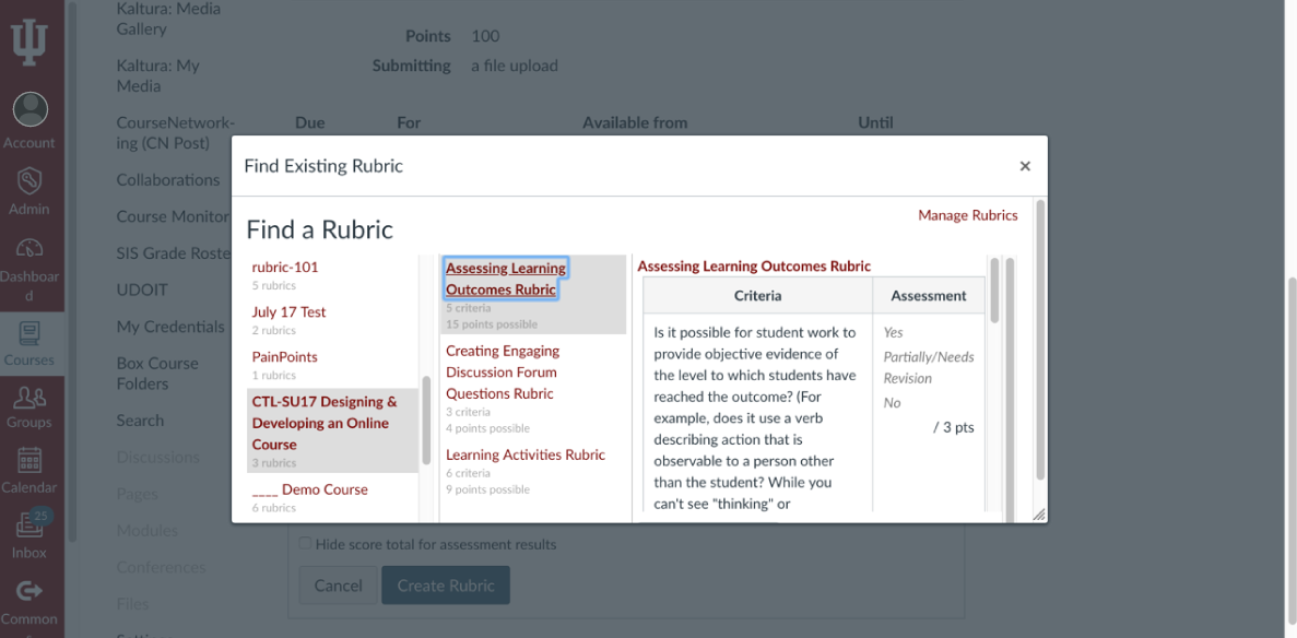 Canvas Rubrics Teaching.IU