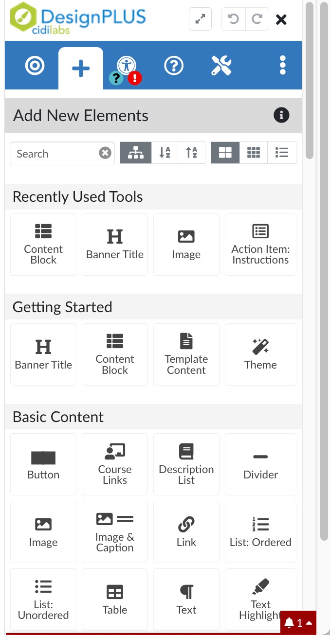 Screenshot of the DesignPlus Sidebar