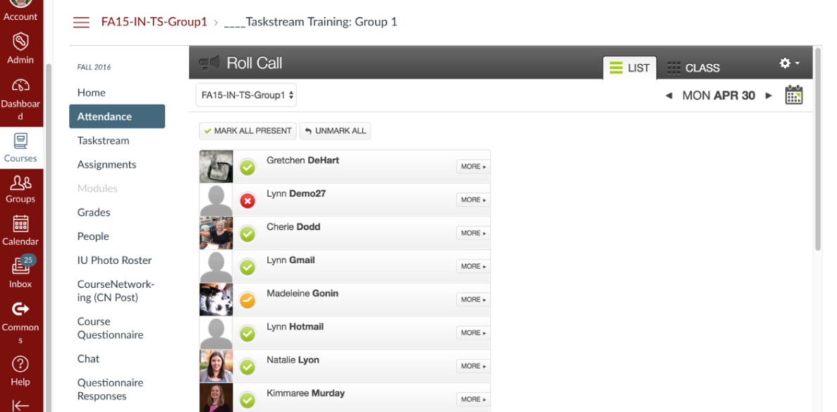 Canvas Roll Call/Attendance Teaching.IU