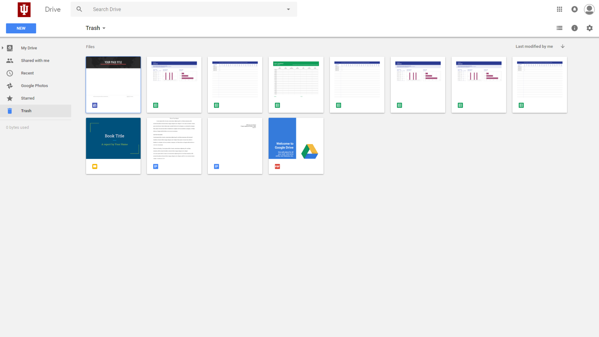 Image of files sent to Trash in Google Drive.